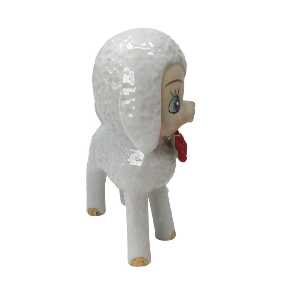 Vintage Athropomorphic White Lamb Red Bow Tie Figure Figurine Japan MCM 50s 60s - Picture 6 of 10